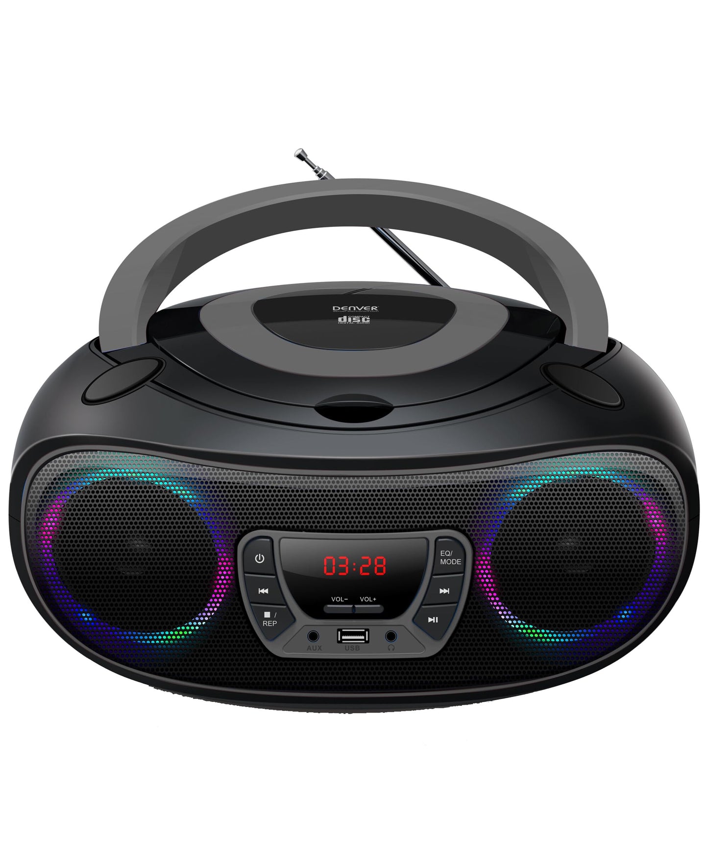 Denver Draagbare CD Speler Kinderen - Bluetooth - Lichteffecten - Boombox - AUX - FM - TCL212BT - Grijs