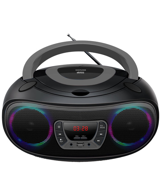 Denver Draagbare CD Speler Kinderen - Bluetooth - Lichteffecten - Boombox - AUX - FM - TCL212BT - Grijs