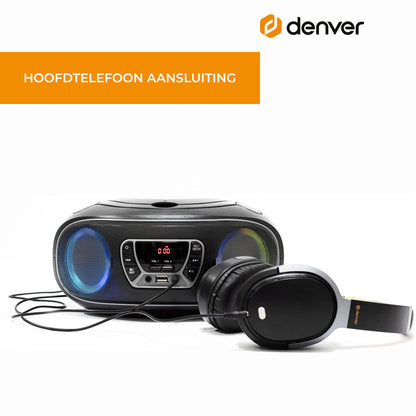 Denver Draagbare CD Speler Kinderen - Bluetooth - Lichteffecten - Boombox - AUX - FM - TCL212BT - Grijs
