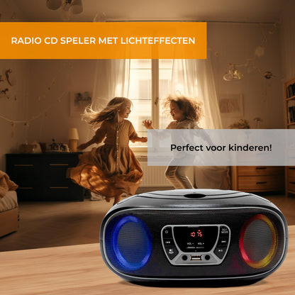 Denver Draagbare CD Speler Kinderen - Bluetooth - Lichteffecten - Boombox - AUX - FM - TCL212BT - Grijs