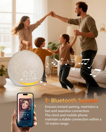 Witruismachine: Digitale Nachtkastwekker met 25 Natuurlijke Geluiden, Bluetooth-Luidspreker, 9 Nachtlampen, 32 Geluidsniveaus, 7 Timers & Geheugenfunctie, Netgevoede Wekker voor Slaapkamer