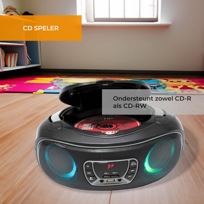 Denver Draagbare CD Speler Kinderen - Bluetooth - Lichteffecten - Boombox - AUX - FM - TCL212BT - Grijs